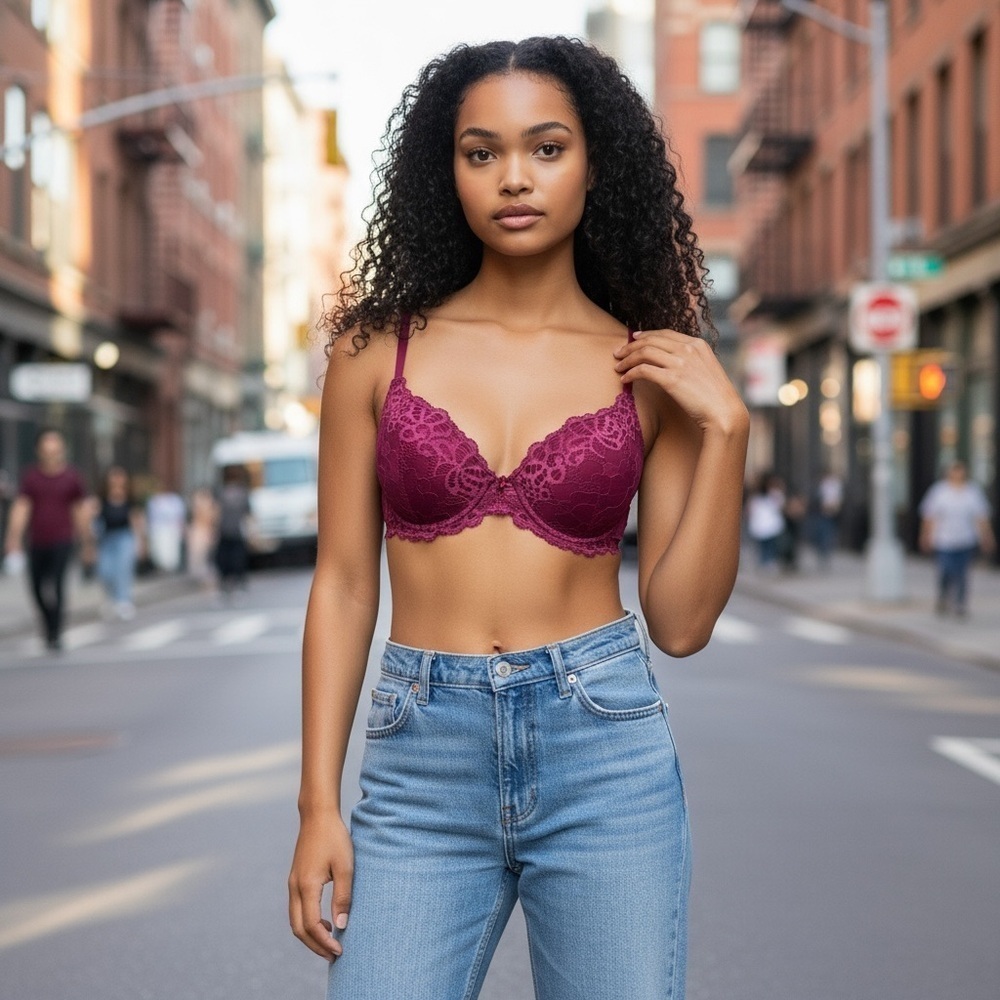 MARILYN MONROE 36C Bra Demi Coverage Burgundy Push